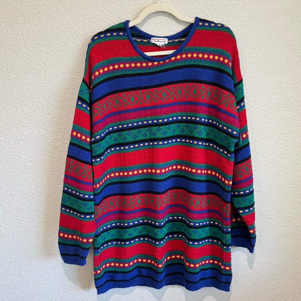 VTG 90s Talbots XL Knit‎ Colorful Textured Grandpa Sweater Holiday Slouchy Boho